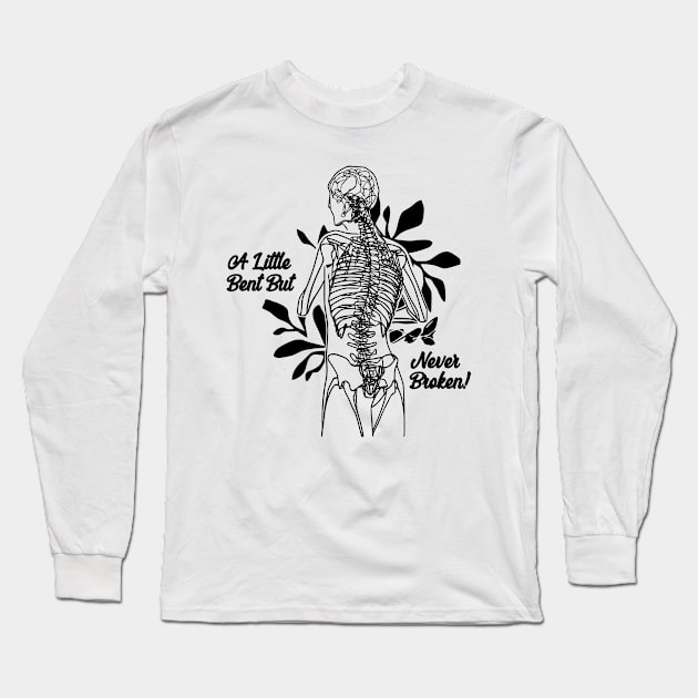 Scoliosis Curved Vertebral Spine line art Long Sleeve T-Shirt by Danielleroyer